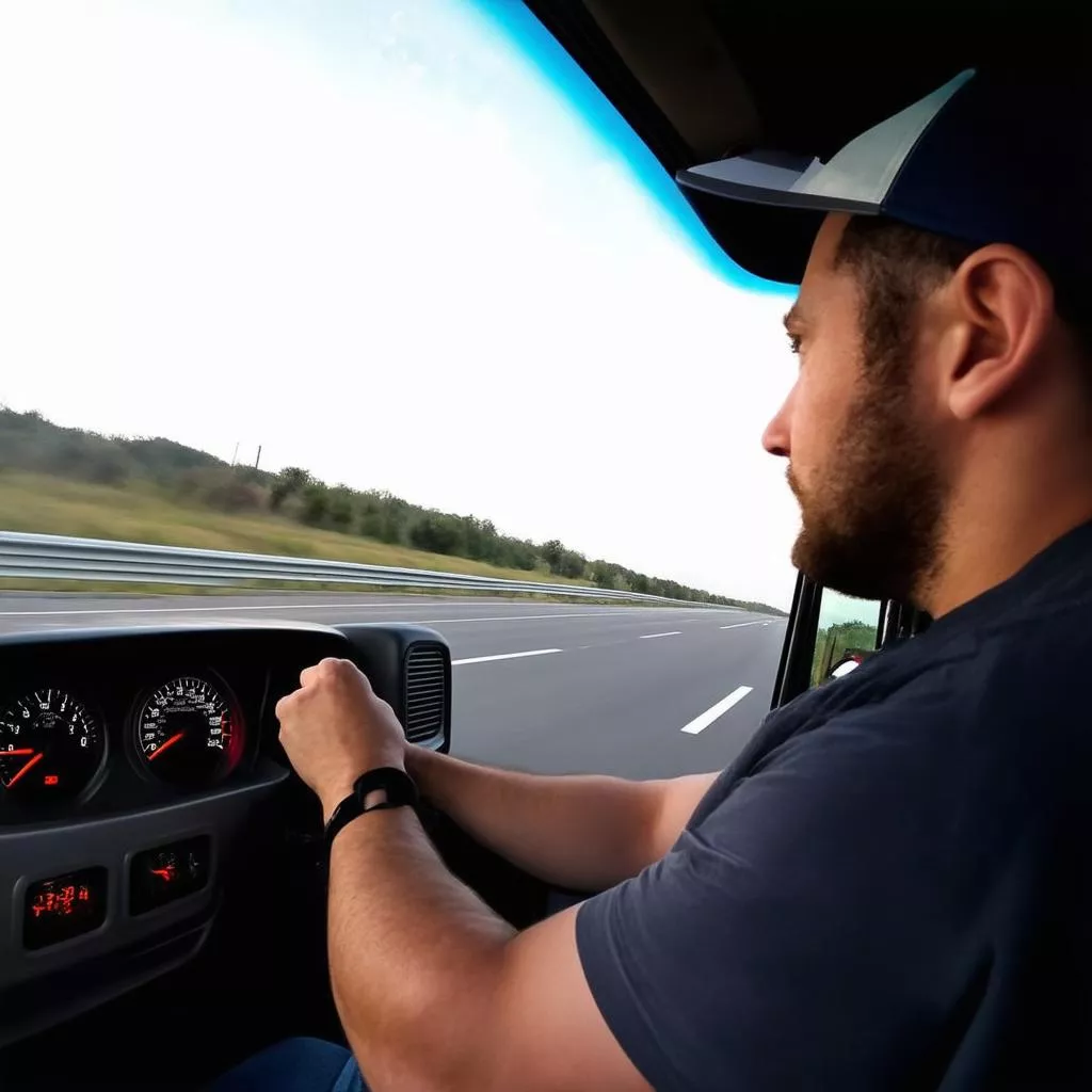 Truck driver behind the wheel