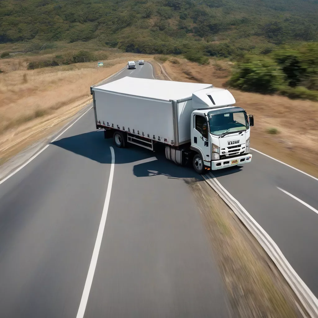 Fahrer im Isuzu QLR77FE4 Kühltransporter