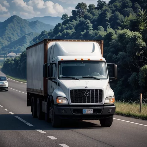 Tài xế lái xe tải trên đường