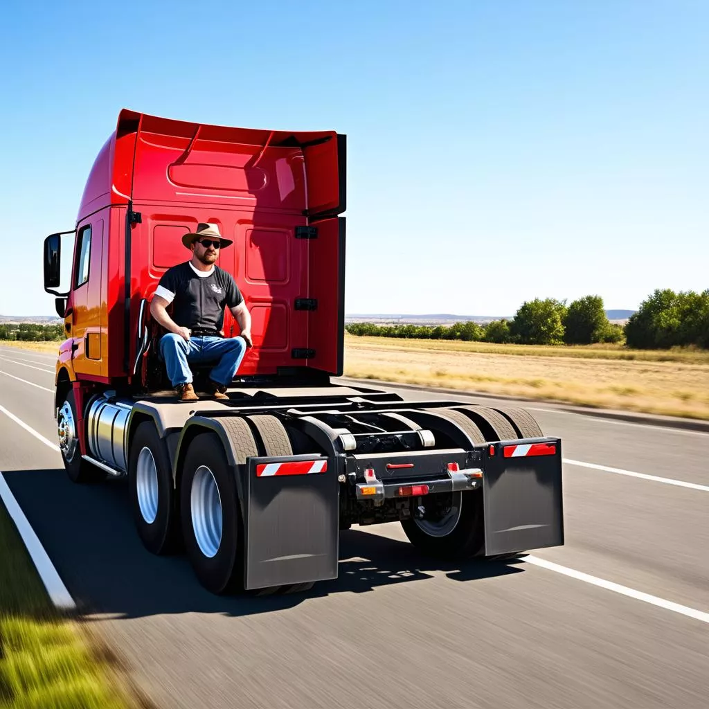 Tài xế lái xe tải trên đường