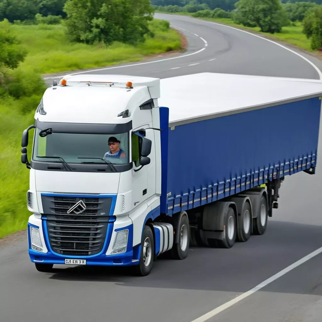 Tài xế lái xe tải trên đường