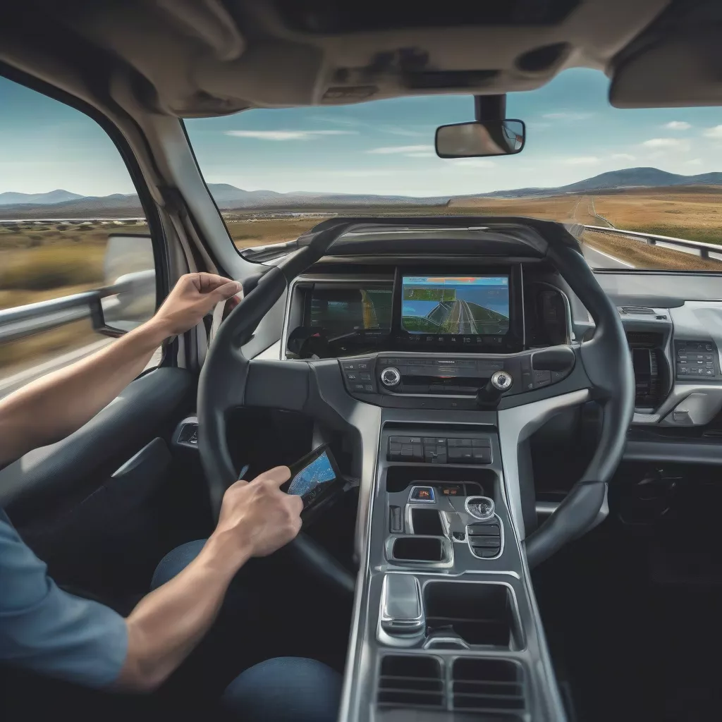 Tài xế lái xe tải trên đường cao tốc