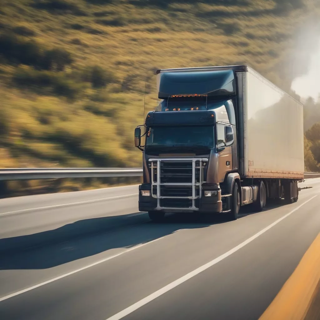 Motorista a conduzir camião na autoestrada