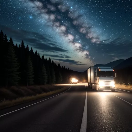 Truck driver driving at night