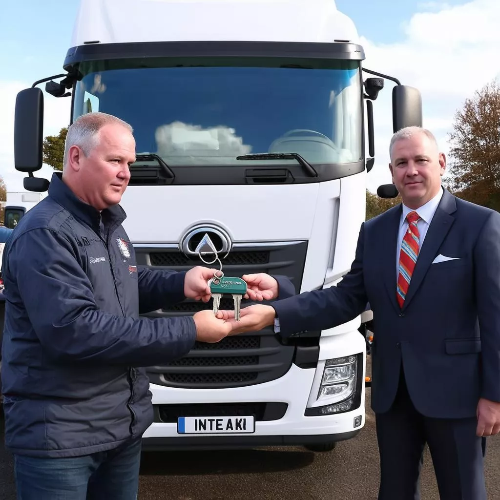 Tài xế nhận chìa khóa xe tải mới