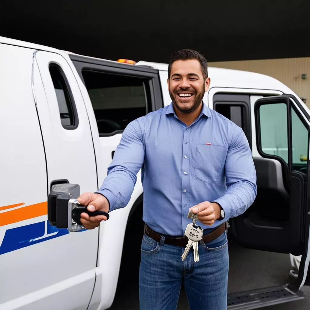 ड्राइवर नया ट्रक प्राप्त करता है