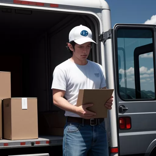 Tài xế và phụ xe tải đang kiểm tra hàng hóa