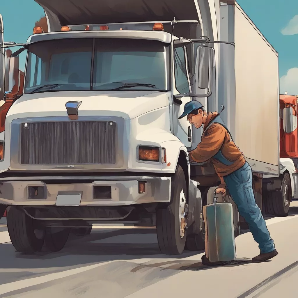 Truck driver inspecting his truck