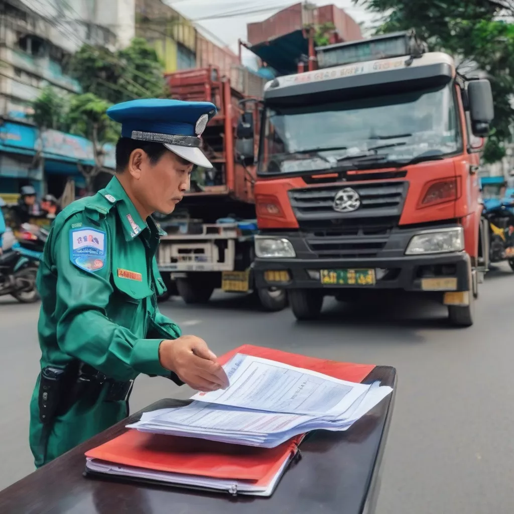 LKW-Fahrer überprüft Fahrzeugpapiere