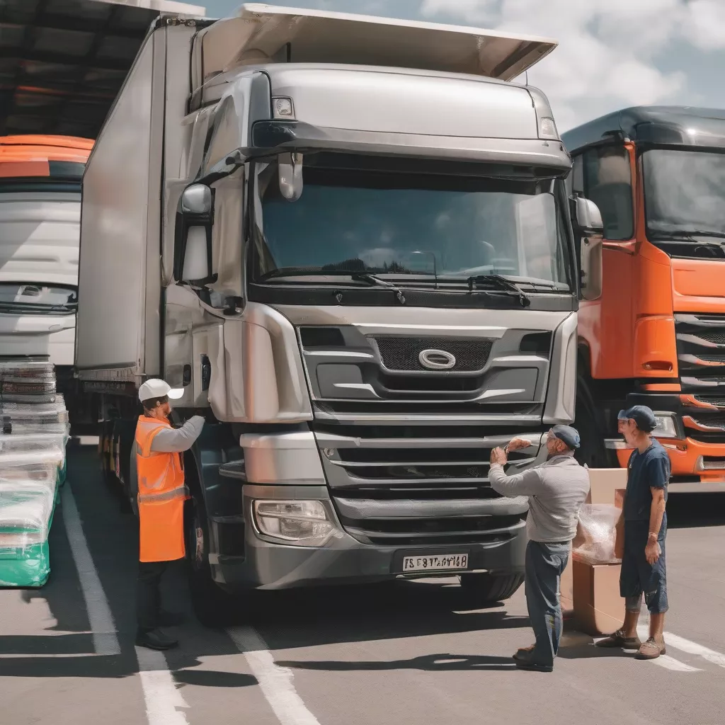Tài xế xe tải đang kiểm tra hàng hóa