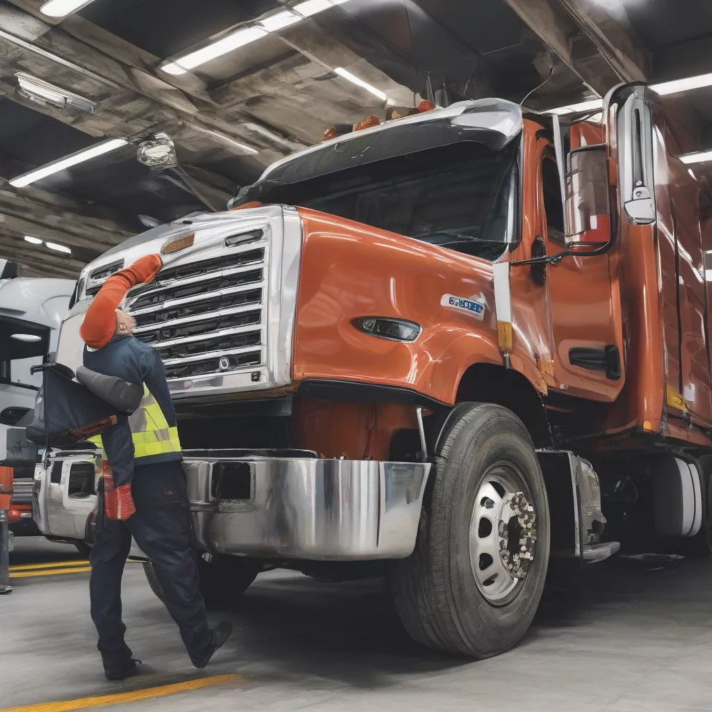 Truck driver inspecting his vehicle