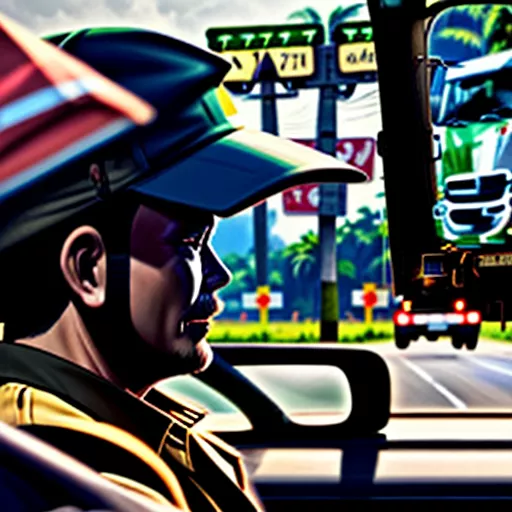 Truck Driver Checking Traffic Signs