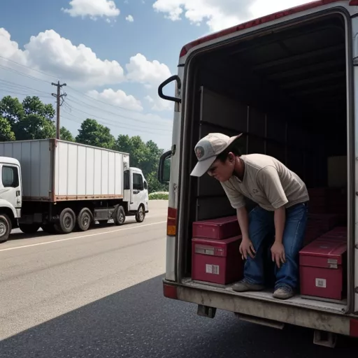 Tài xế xe tải đang kiểm tra hàng hóa trước khi đi Buôn Ma Thuột