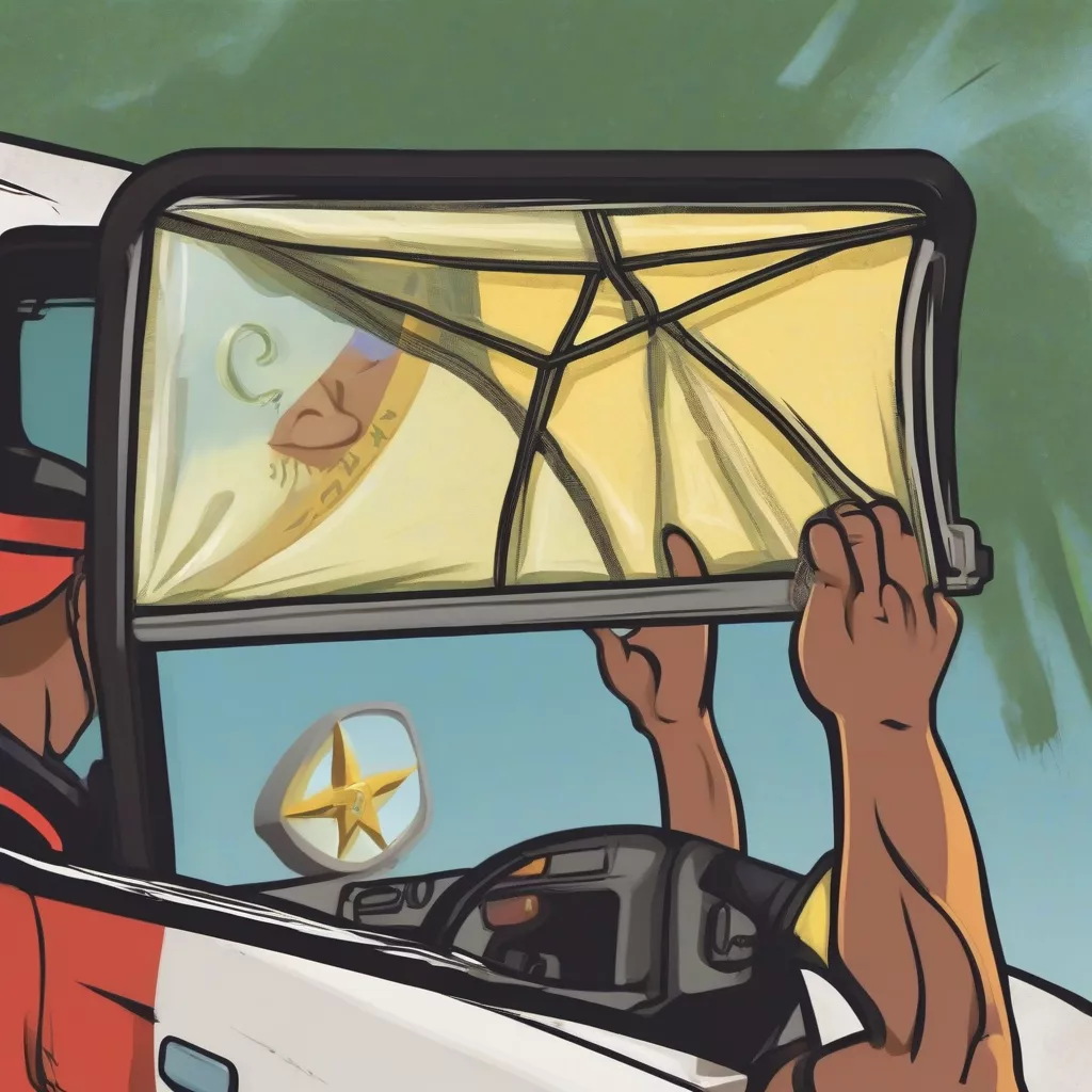 Truck driver installing a sunshade