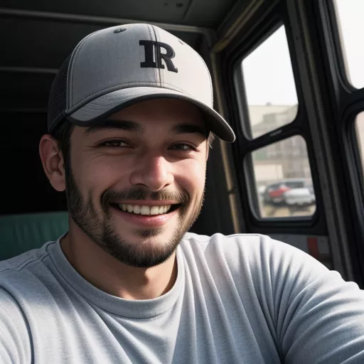 Tài xế xe tải hạnh phúc