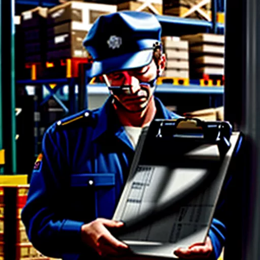 LKW-Fahrer kontrolliert Waren im Lager