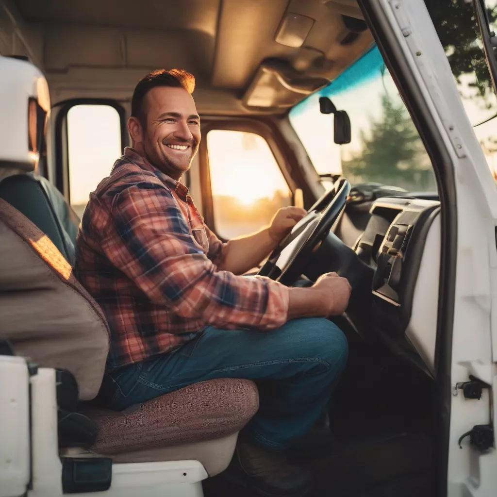 Chauffeur routier utilisant un coussin de massage