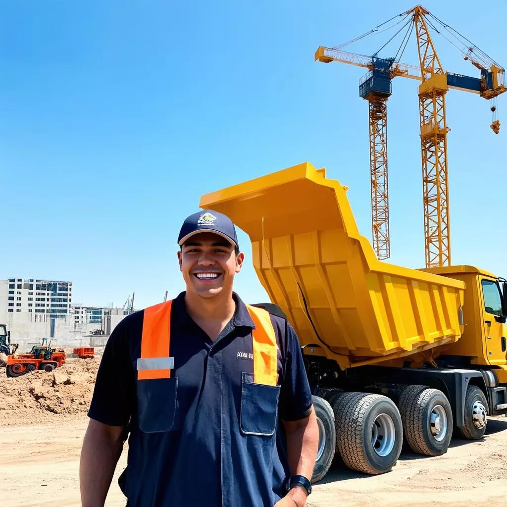 Tài xế xe tải vui vẻ