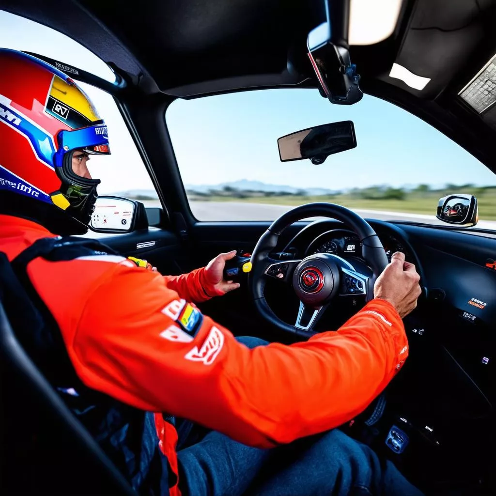 Tay đua đang chơi game đua xe