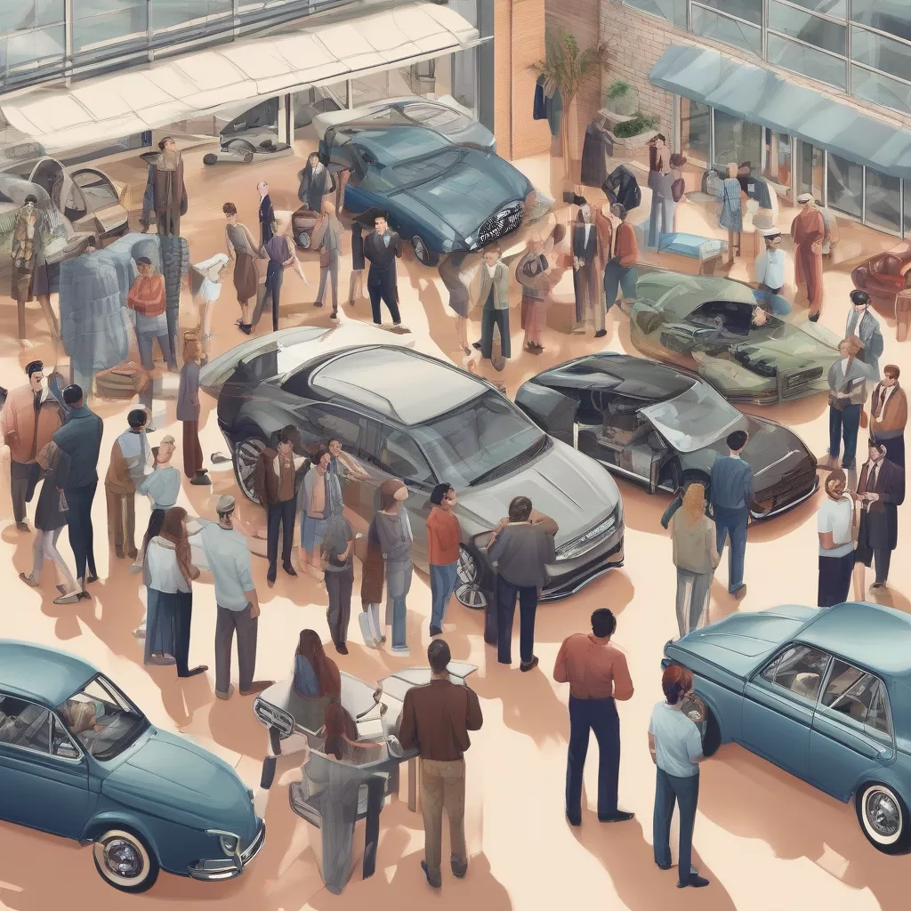 People discussing cars together