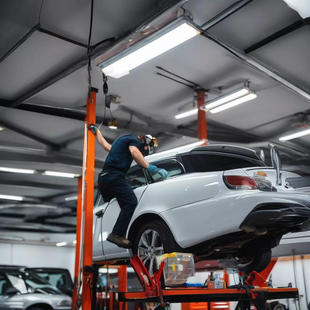 Technician replacing a truck interior light