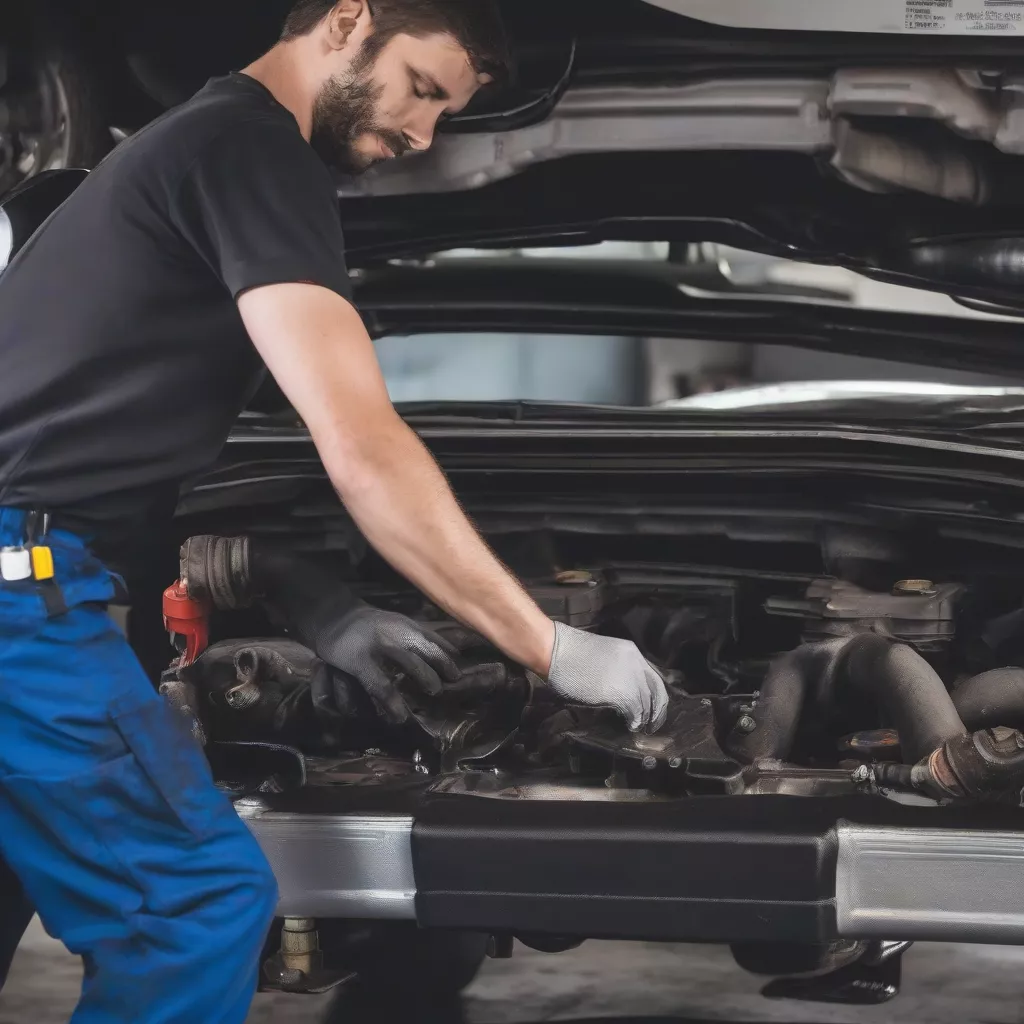 Replacing an oil pan on a truck