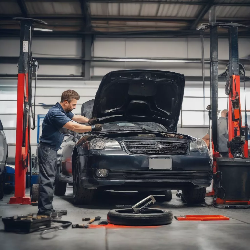 Replacing car tires at a garage