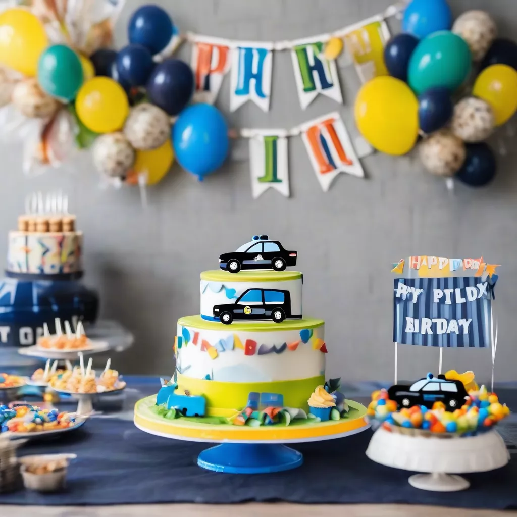 Birthday party with a police car cake