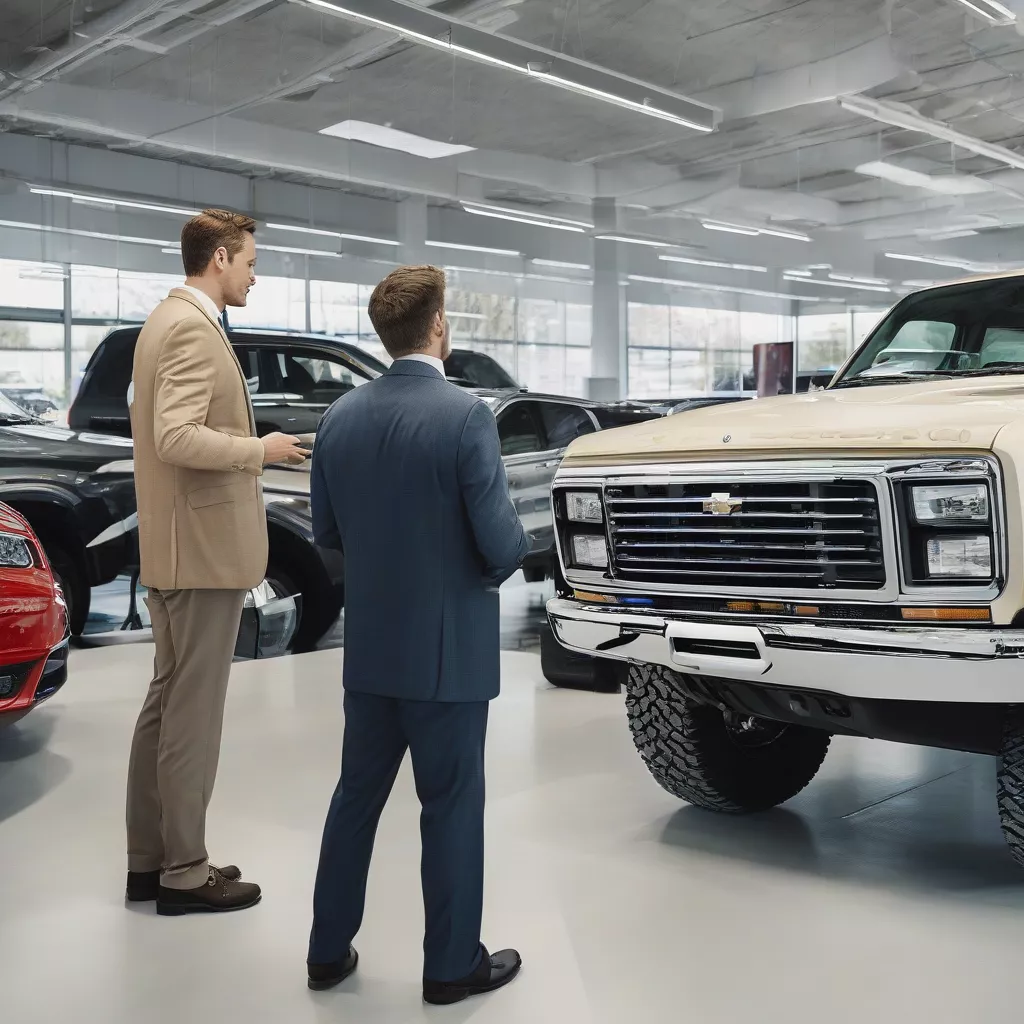 Hình ảnh người đàn ông đang xem xe tải tại đại lý