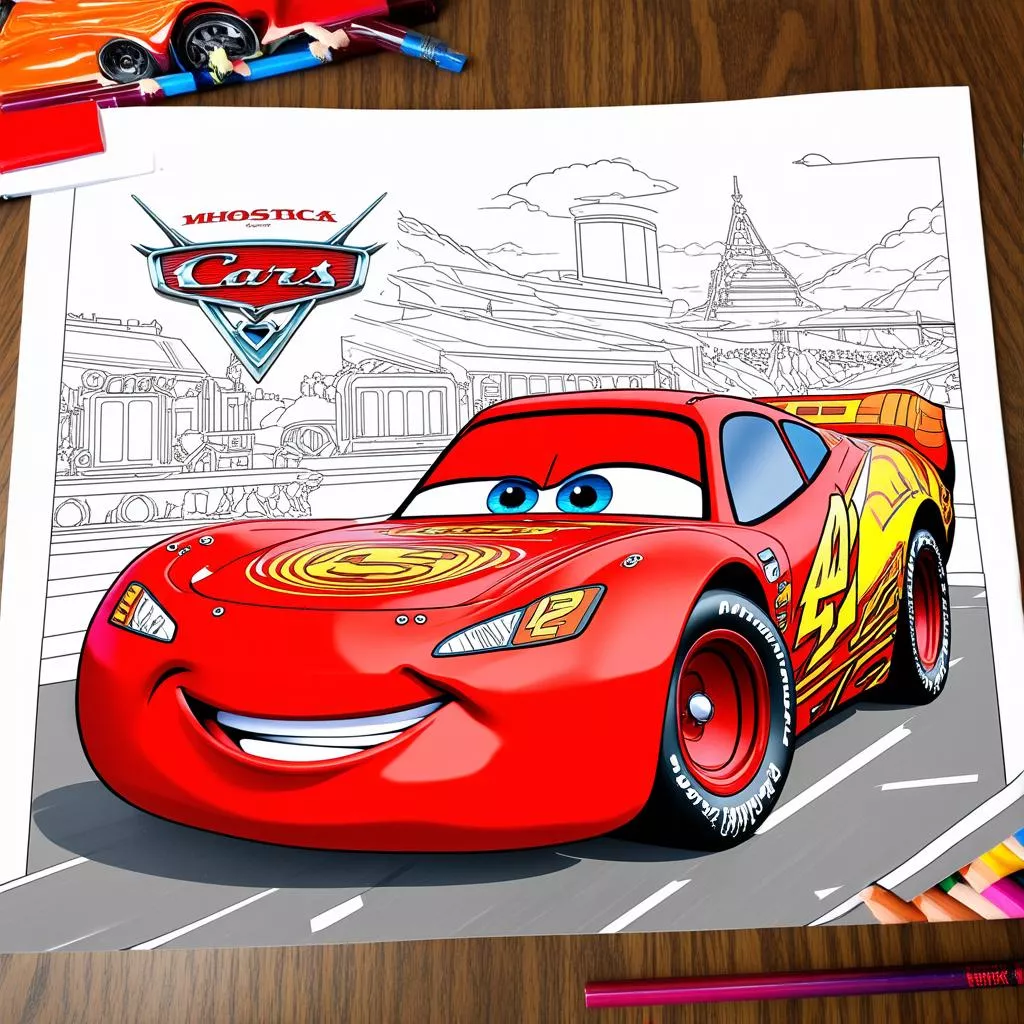 Hình ảnh ô tô McQueen được tô màu