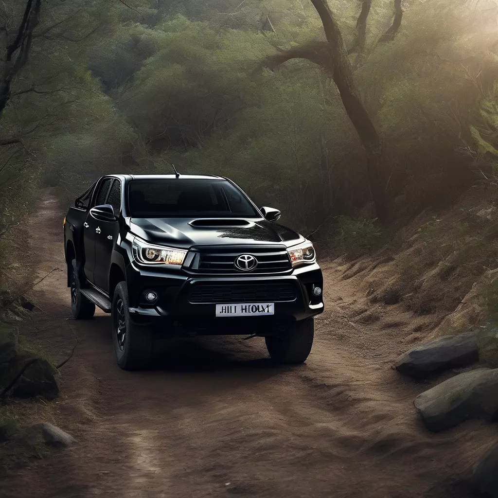 Toyota Hilux 2015 cũ màu đen đậu trên đường mòn