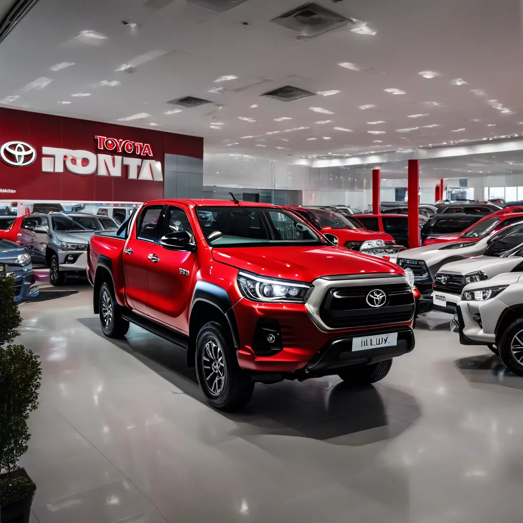 Toyota Hilux màu đỏ tại đại lý