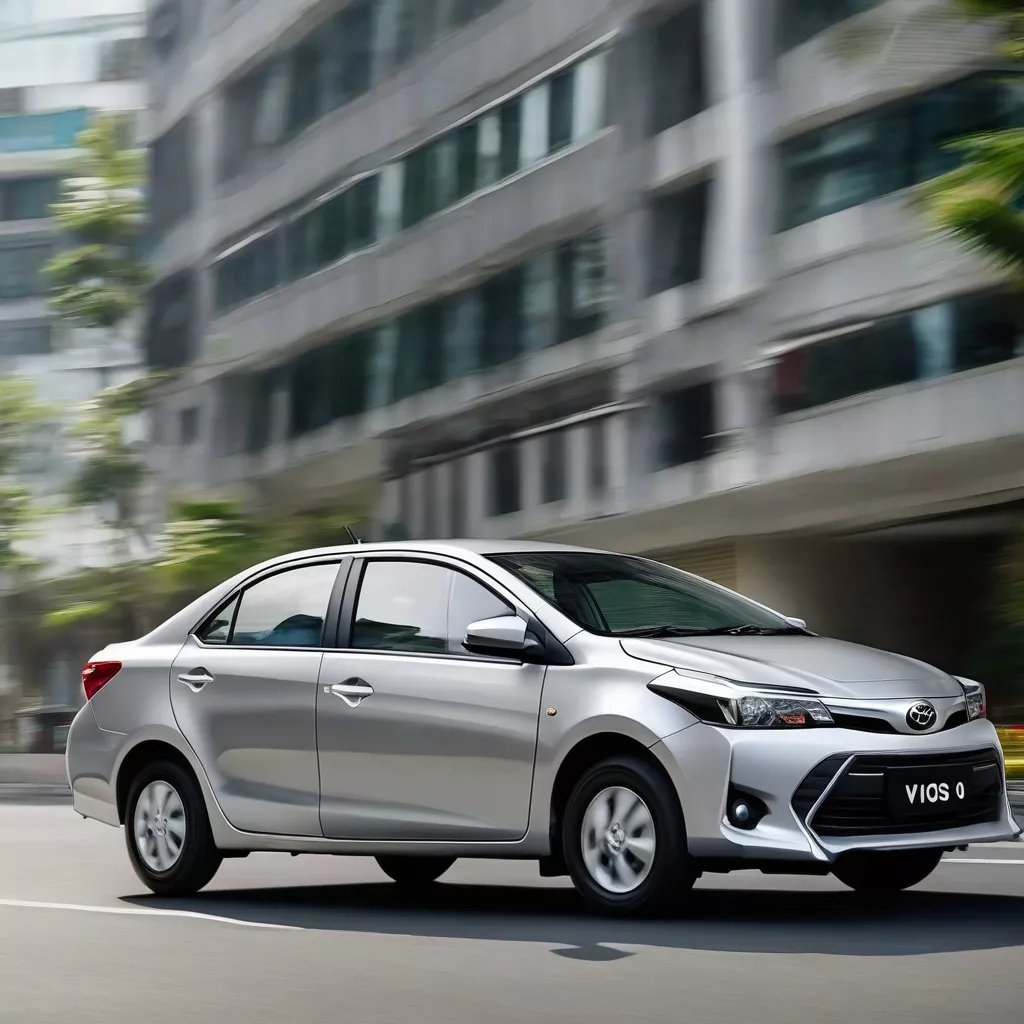 银色丰田威驰行驶在街道上