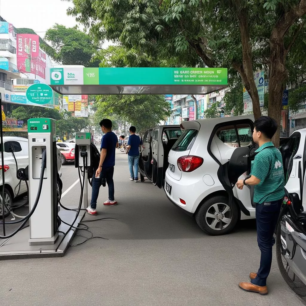 Public electric vehicle charging station in Hanoi