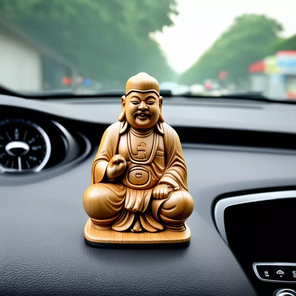 Wooden God of Wealth statue for car