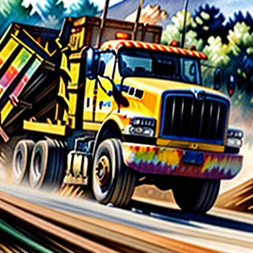 Dump truck watercolor painting