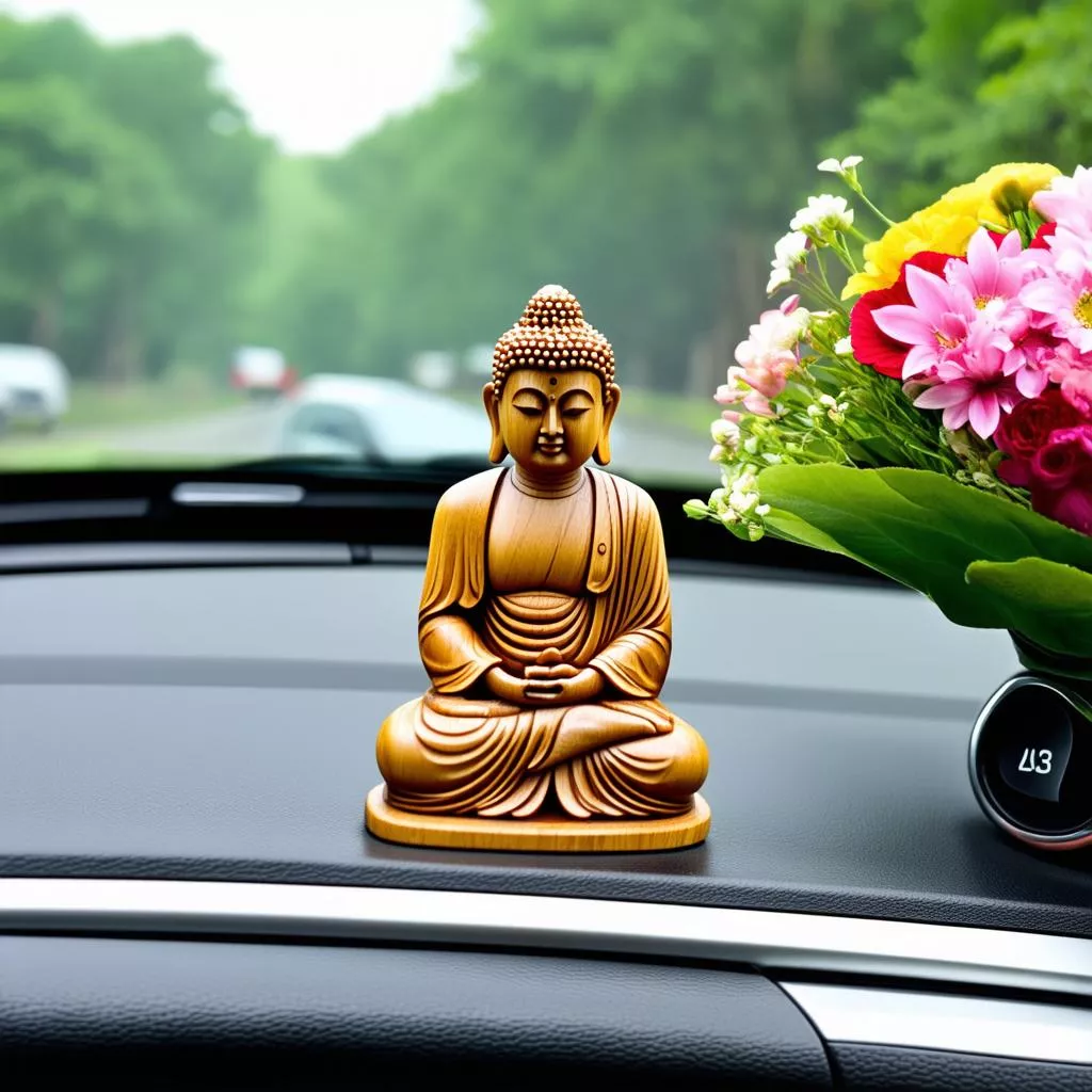Vị trí đặt tượng Phật gỗ để xe ô tô