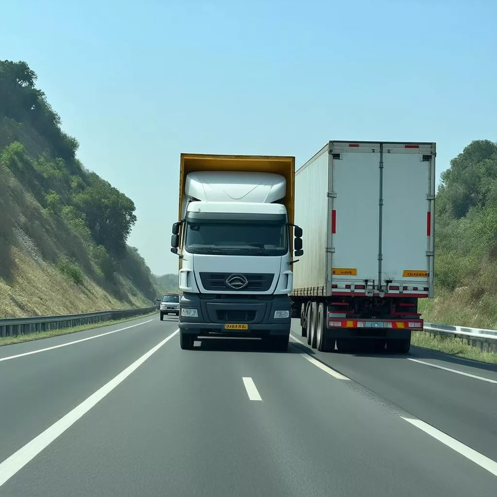 Truck illegally passing on the right