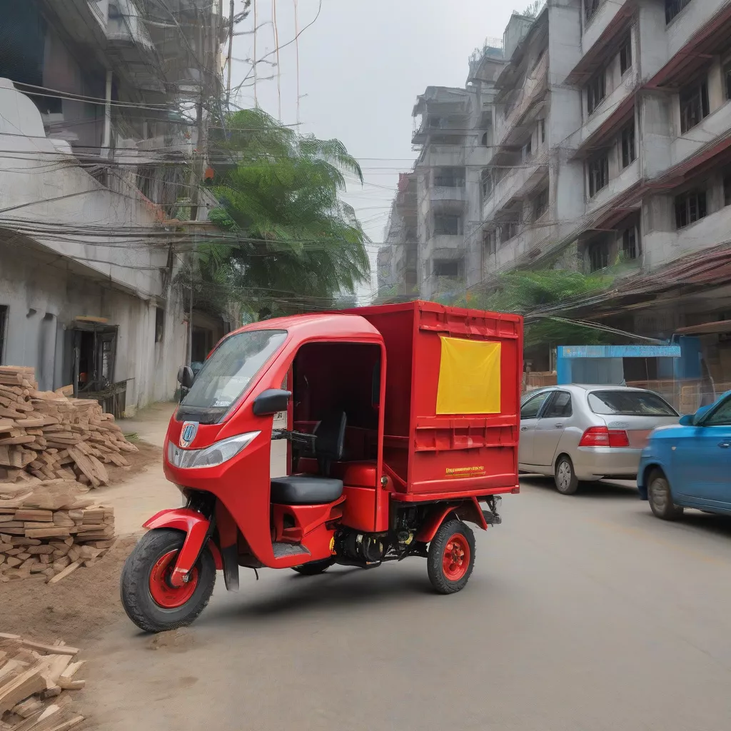 Xe ba gác chở hàng vào công trình