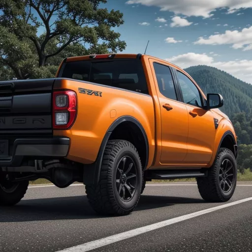 Xe bán tải Ford Ranger màu cam đang di chuyển