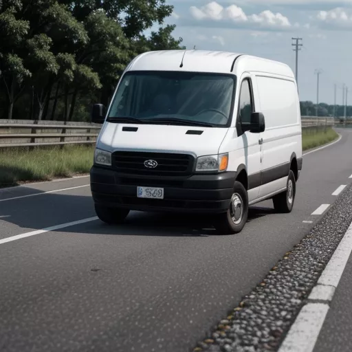 Xe bán tải van cũ màu trắng đang di chuyển trên đường