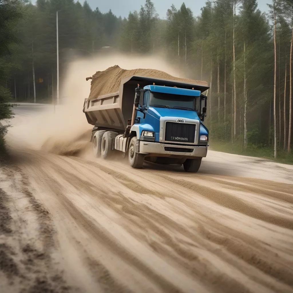 Xe Ben Chở Cát Đang Di Chuyển Trên Đường