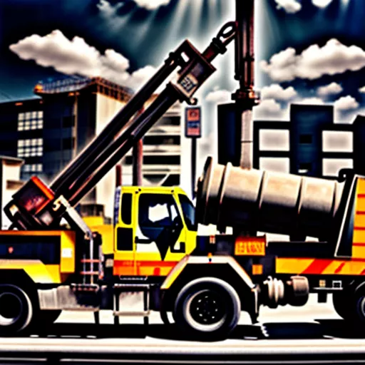 Truk pompa beton sedang beroperasi