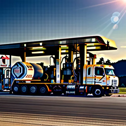 Tankwagen tankt an einer Tankstelle