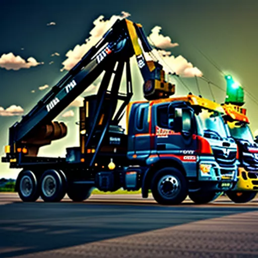 다양한 색상의 크레인 트럭