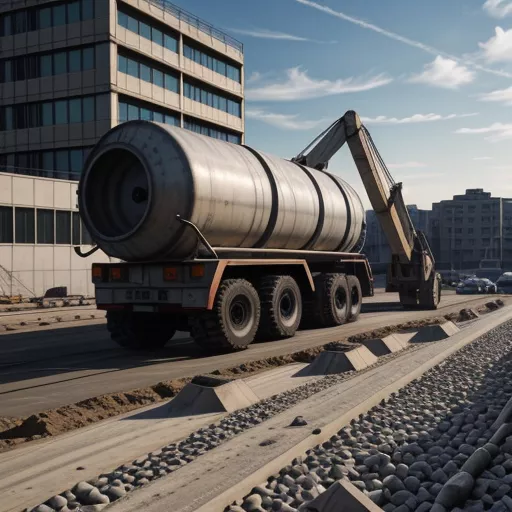 Concrete mixer truck at a construction site