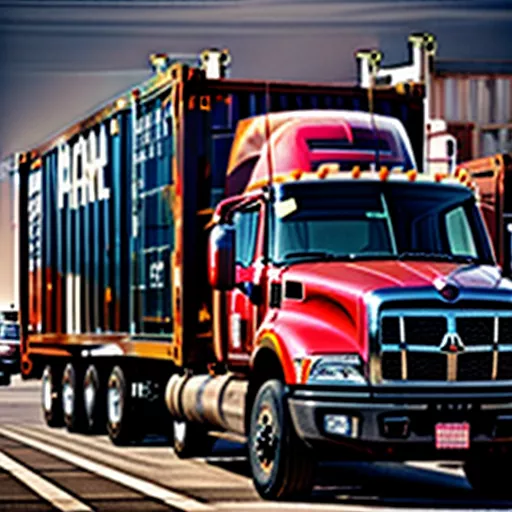 Xe container Mỹ đỏ sỗ bên ngoài bãi đổ xe