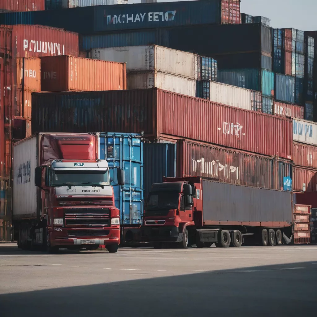 Container truck waiting at the port