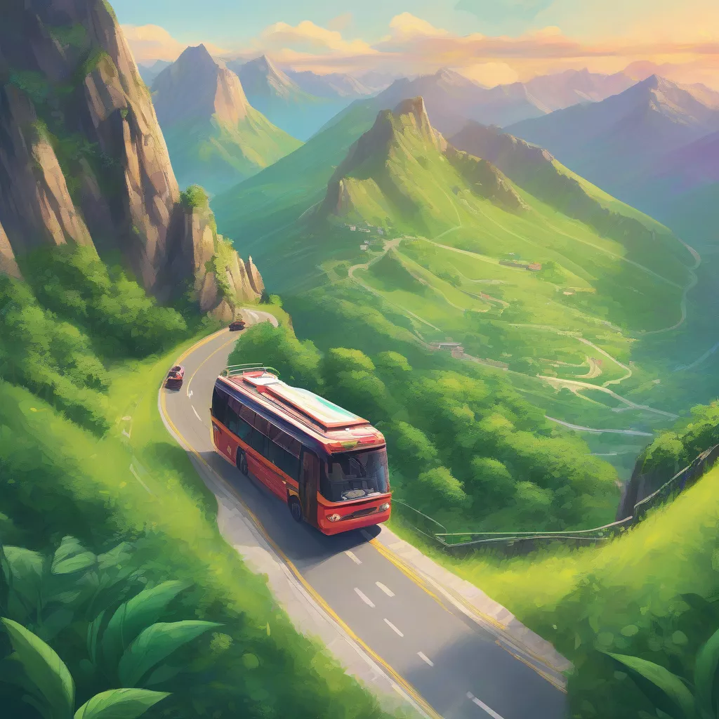 Bus descending a mountain pass on the way to Da Lat