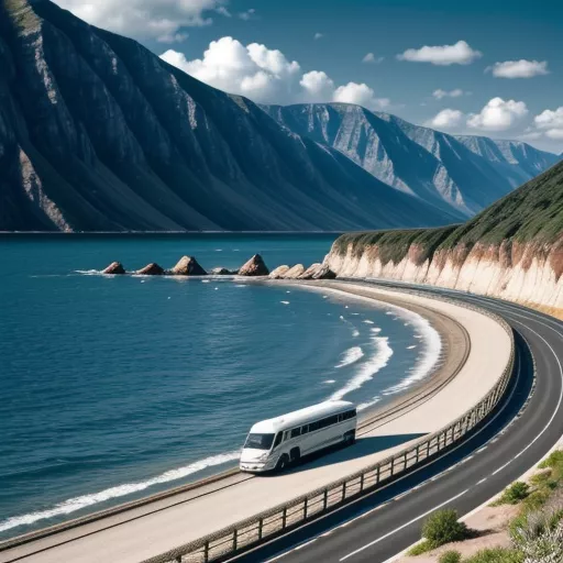 Bus Melewati Jalur Pantai yang Sejuk